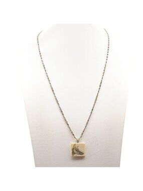 Carved Scrimshaw Doberman Pendant Necklace with Dog Illustration on Silver-Tone